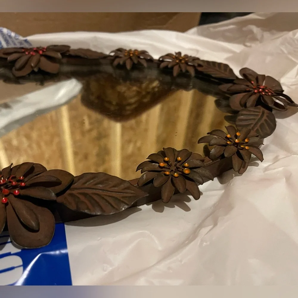 Pier 1 Rustic Bronze Metal Mirrored Tray with Jewel Accents - New